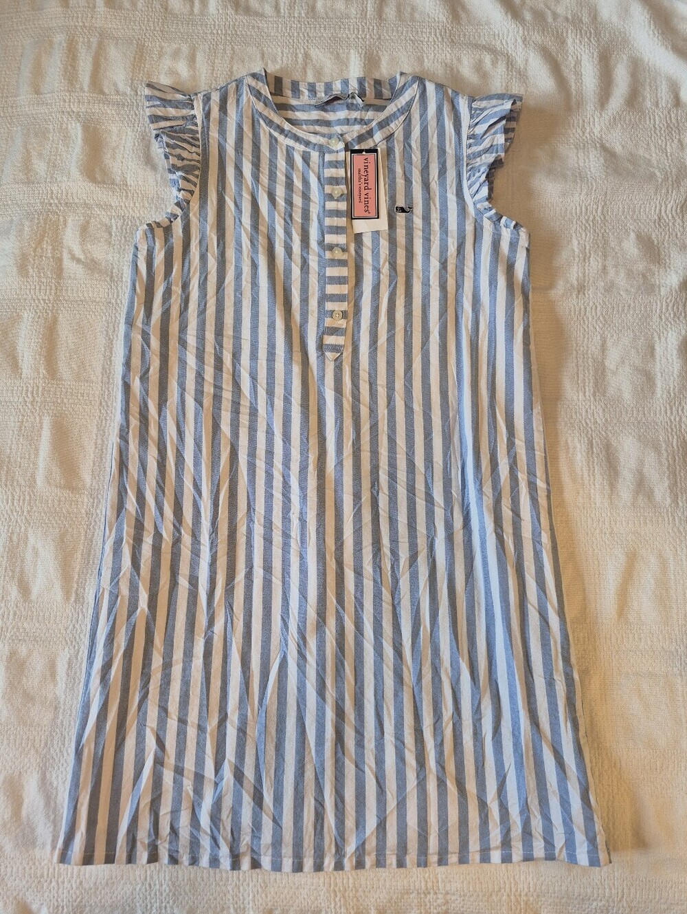 Vineyard Vines girls size 12 stripe oxford ruffle sleeve dress lined NWT